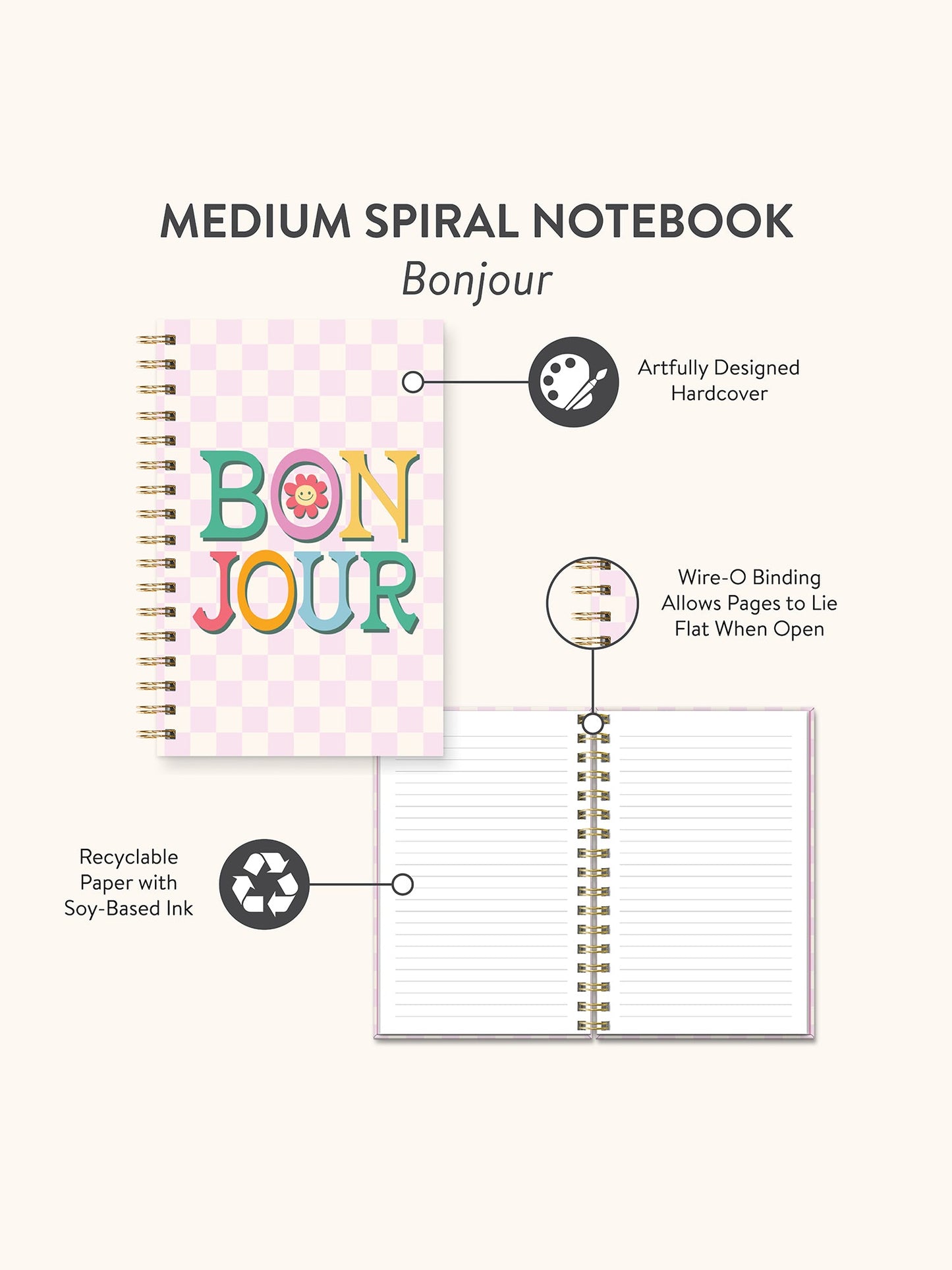 Bonjour Medium Spiral Notebook