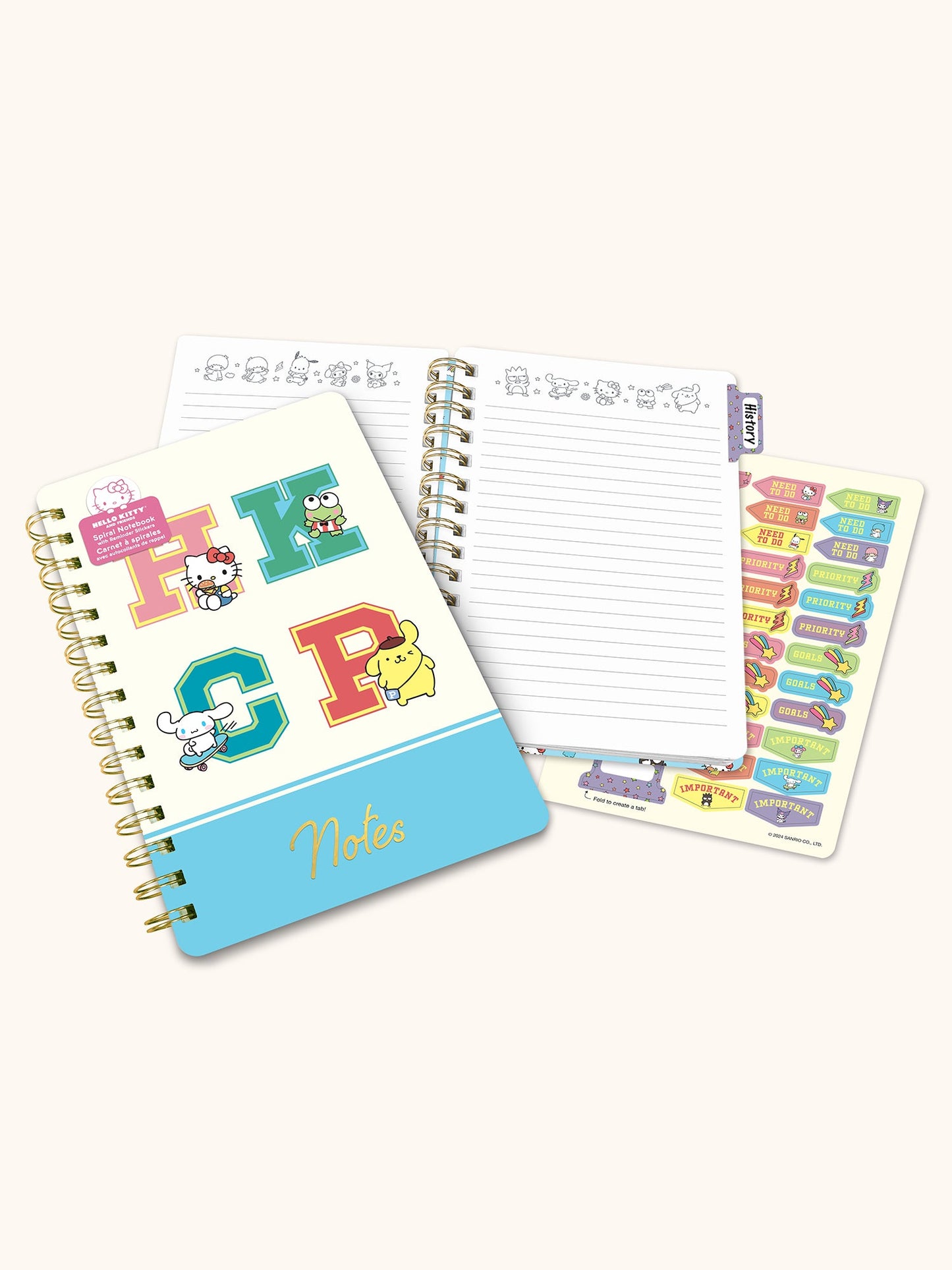 Hello Kitty and Friends College Letters Blue Agatha Notebook with Sticker Sheet