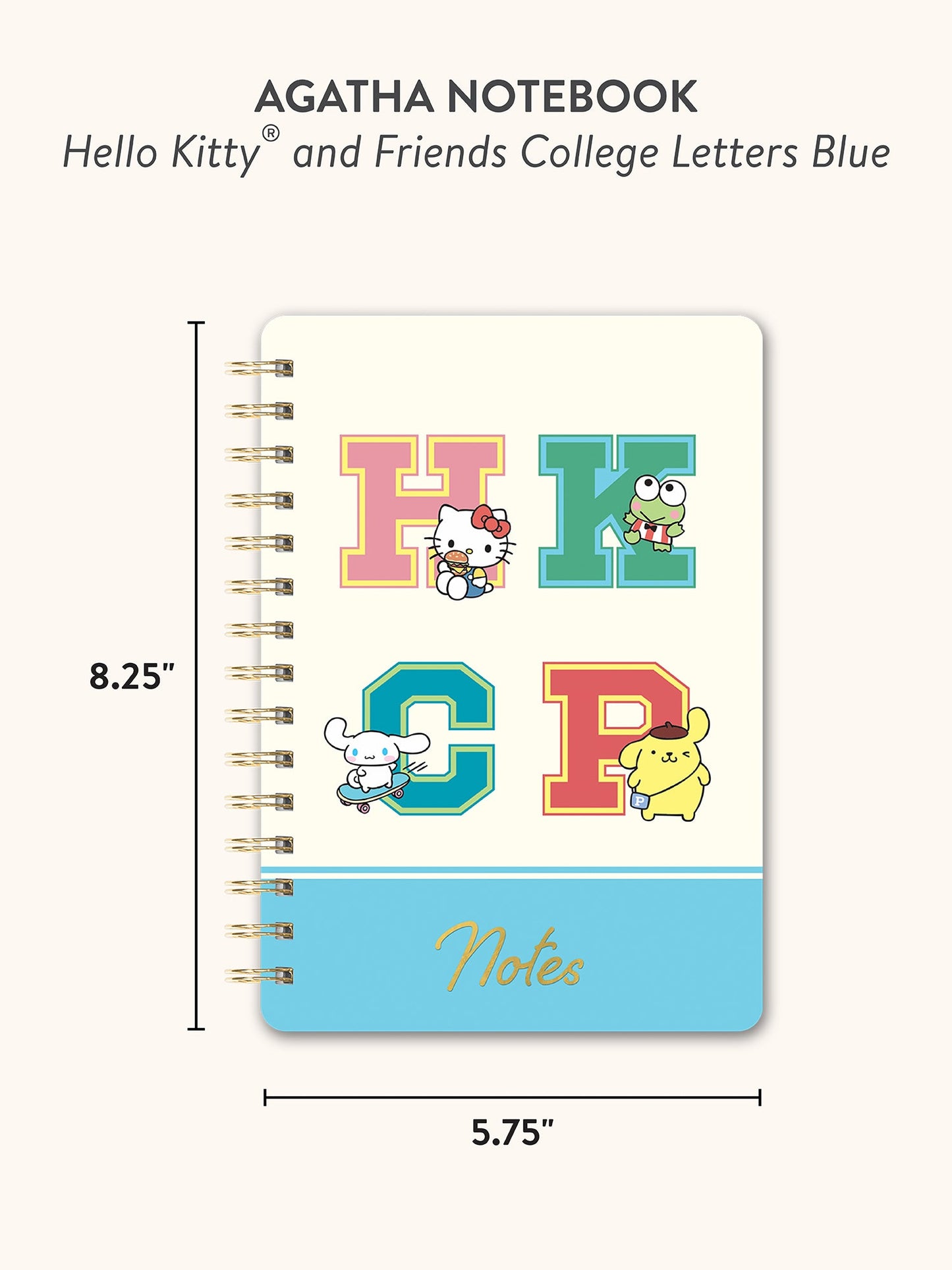 Hello Kitty and Friends College Letters Blue Agatha Notebook with Sticker Sheet