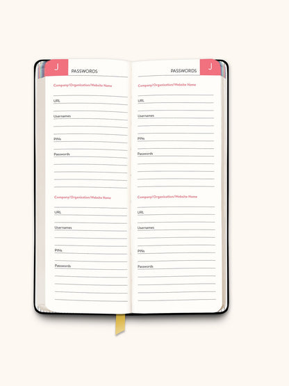 Black Password Jotter Journal