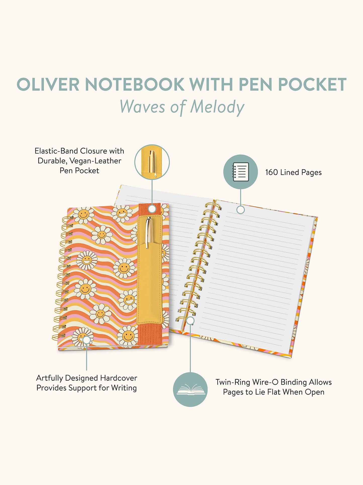 Waves of Melody Oliver Notebook with Pen Pocket