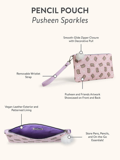 Pusheen Sparkles Pencil Pouch with Wrist Strap & Decorative Pull