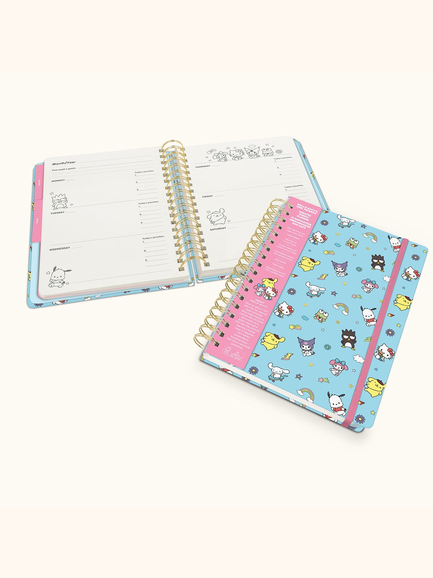 Hello Kitty and Friends College Letters Blue Undated Tri-Tab Planner