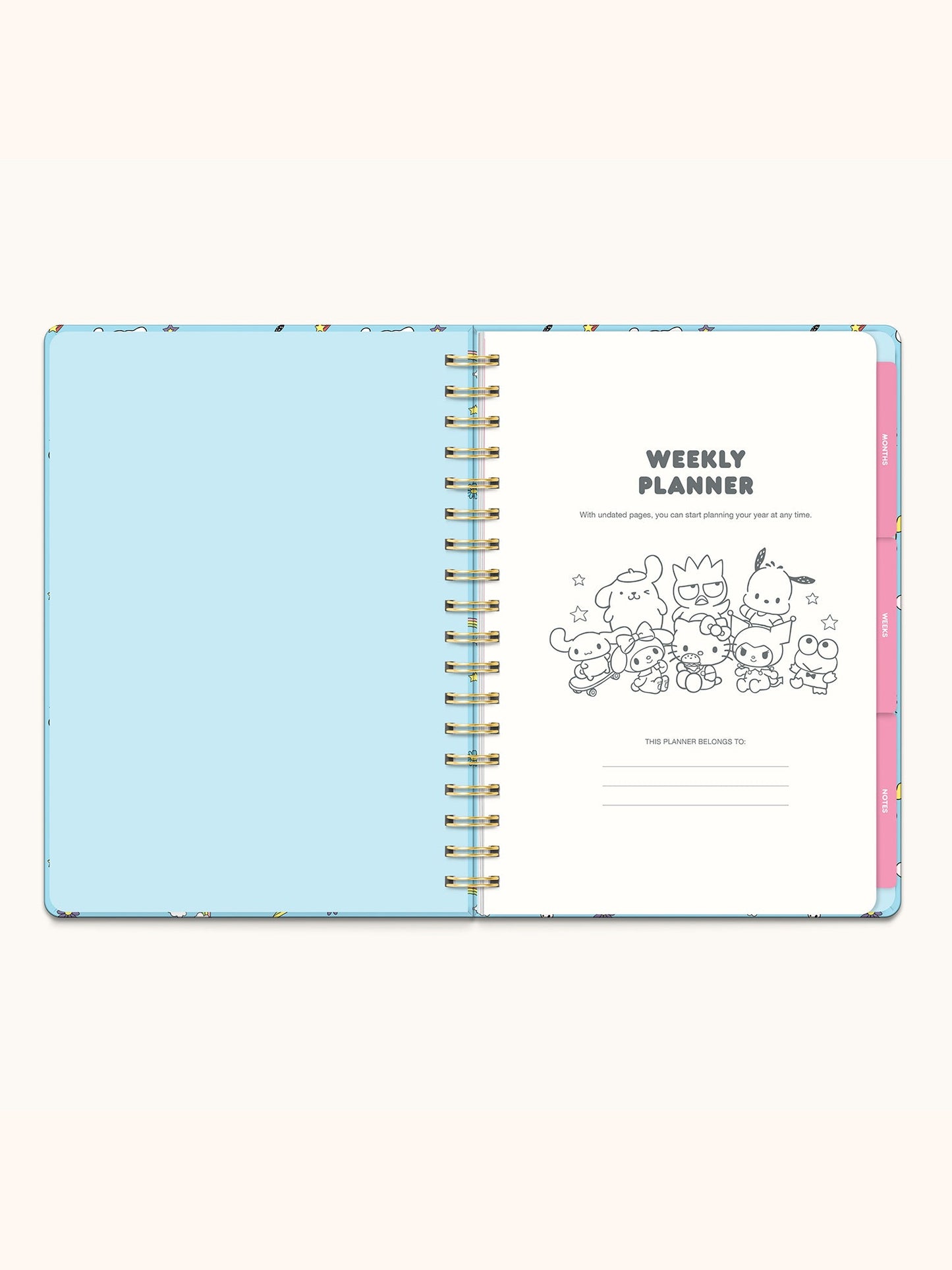 Hello Kitty and Friends College Letters Blue Undated Tri-Tab Planner