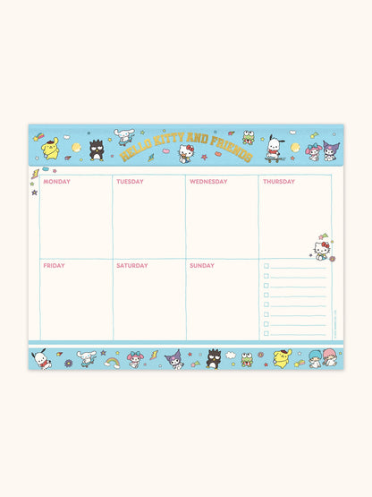 Hello Kitty and Friends College Letters Blue Weekly Desk Pad with Grommets & Sticker Sheet