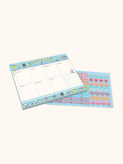 Hello Kitty and Friends College Letters Blue Weekly Desk Pad with Grommets & Sticker Sheet