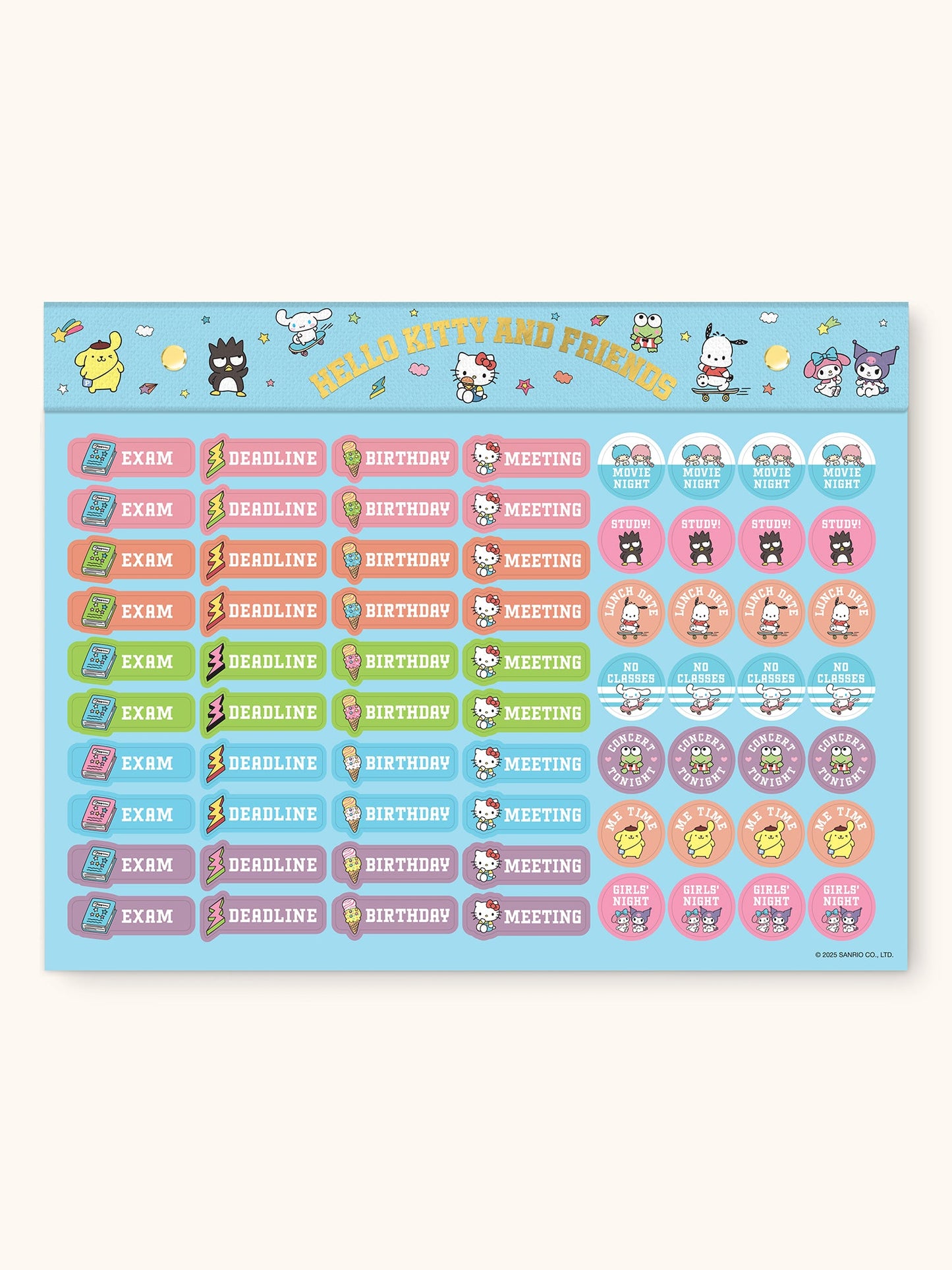 Hello Kitty and Friends College Letters Blue Weekly Desk Pad with Grommets & Sticker Sheet