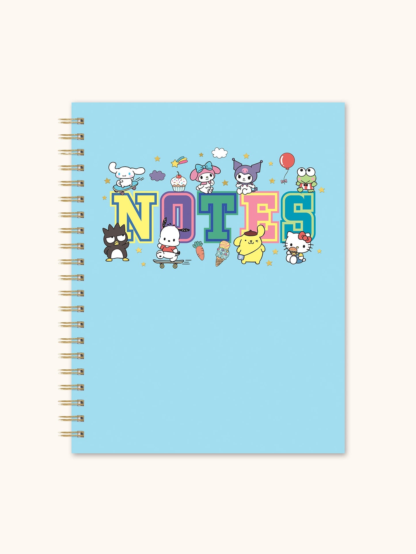 Hello Kitty and Friends College Letters Blue Extra-Large Spiral Notebook with Pocket & Sticker Sheet