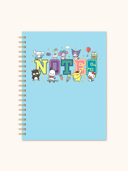 Hello Kitty and Friends College Letters Blue Extra-Large Spiral Notebook with Pocket & Sticker Sheet