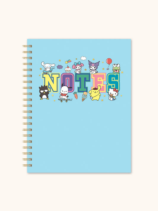 Hello Kitty and Friends College Letters Blue Extra-Large Spiral Notebook with Pocket & Sticker Sheet