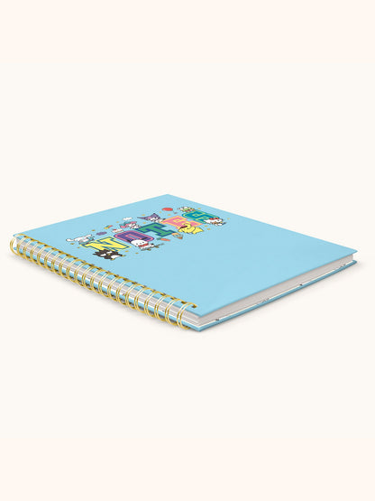Hello Kitty and Friends College Letters Blue Extra-Large Spiral Notebook with Pocket & Sticker Sheet