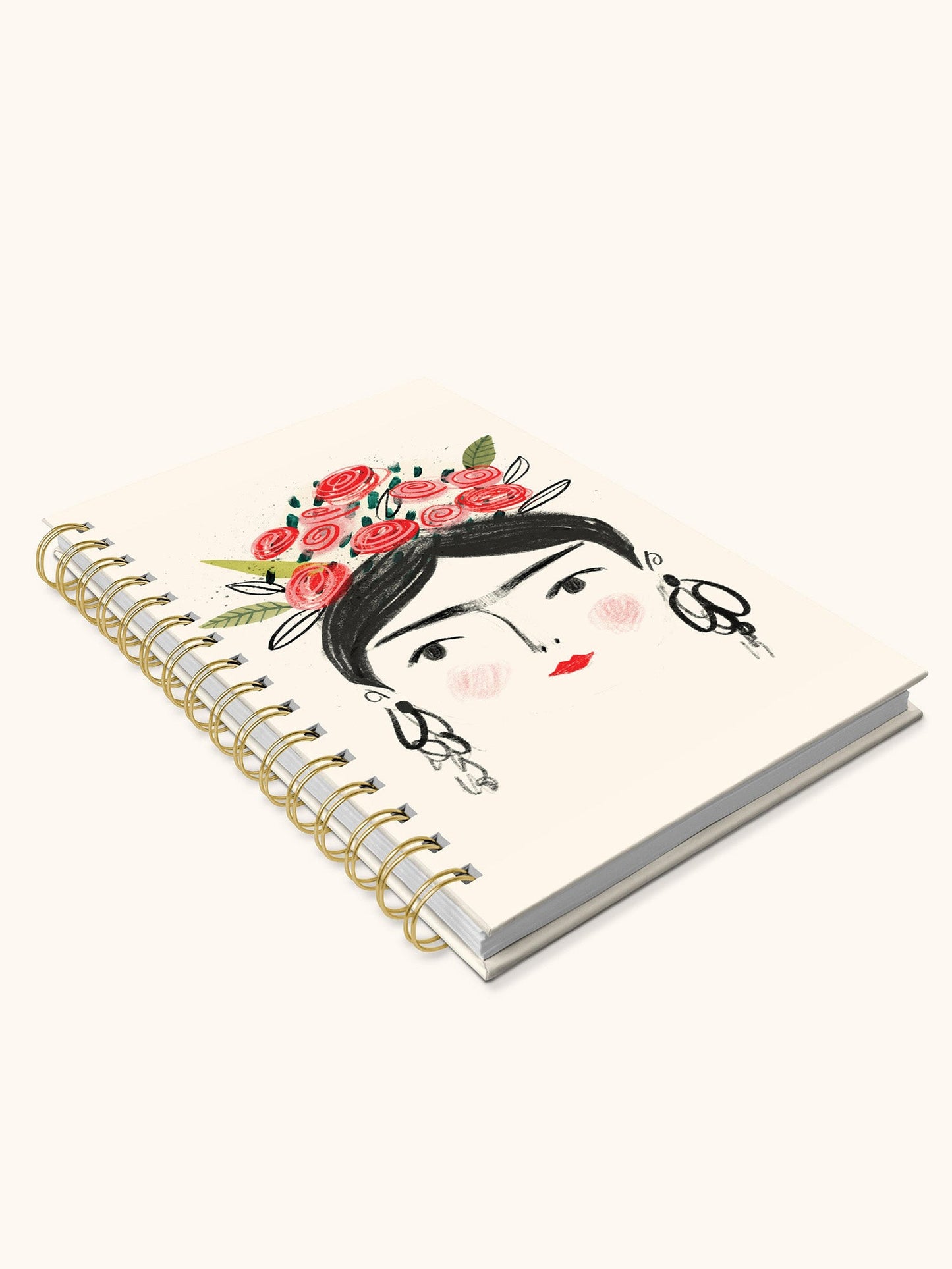 Portrait of Woman with Flower Crown Medium Spiral Notebook