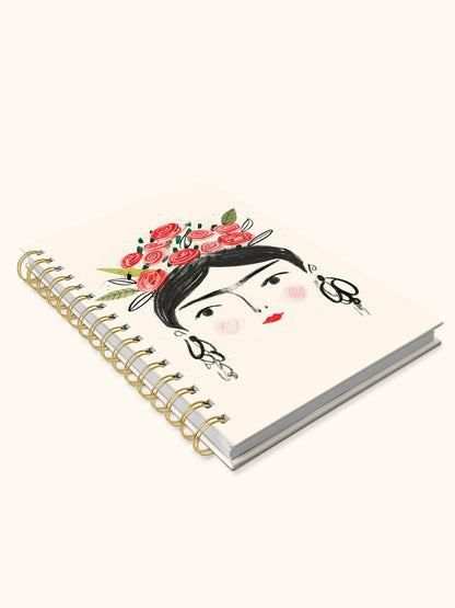Portrait of Woman with Flower Crown Medium Spiral Notebook