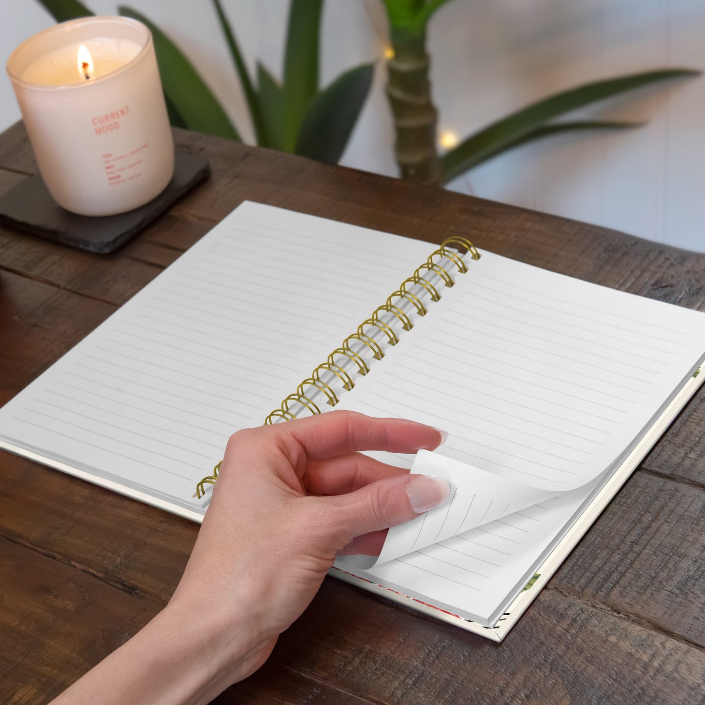 Portrait of Woman with Flower Crown Medium Spiral Notebook