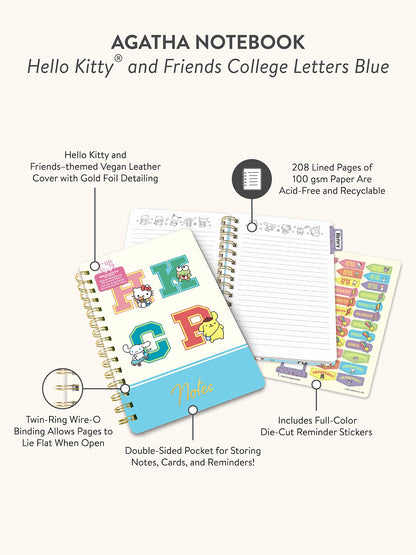 Hello Kitty and Friends College Letters Blue Agatha Notebook with Sticker Sheet