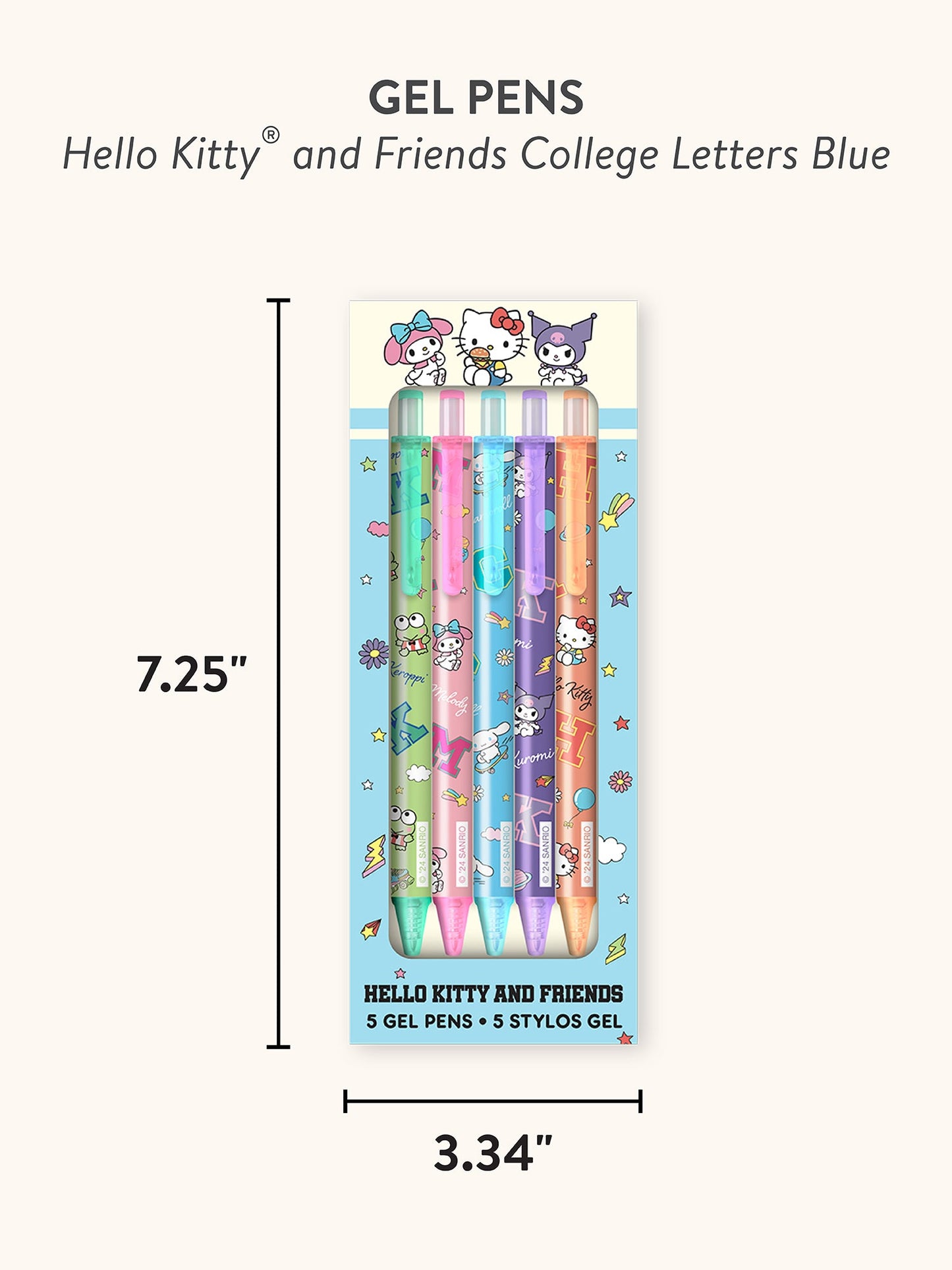 Hello Kitty and Friends College Letters Blue Gel Pen Set
