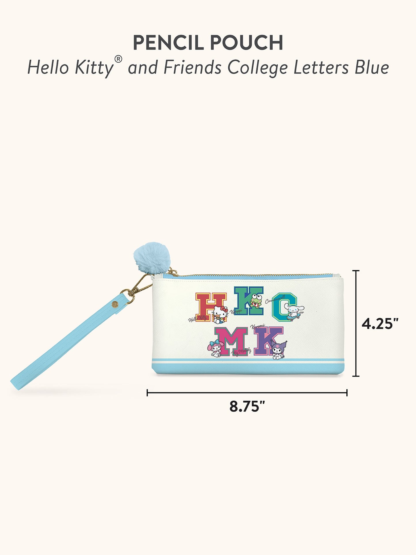 Hello Kitty and Friends College Letters Blue Pencil Pouch