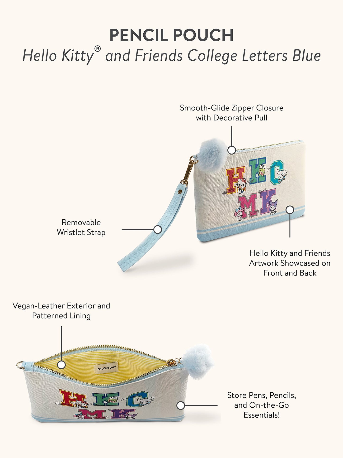 Hello Kitty and Friends College Letters Blue Pencil Pouch