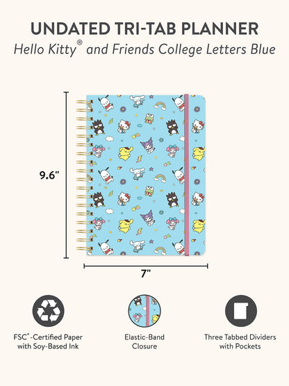 Hello Kitty and Friends College Letters Blue Undated Tri-Tab Planner