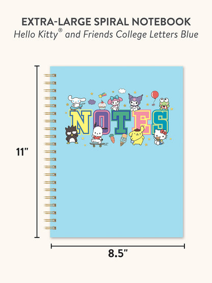 Hello Kitty and Friends College Letters Blue Extra-Large Spiral Notebook with Pocket & Sticker Sheet