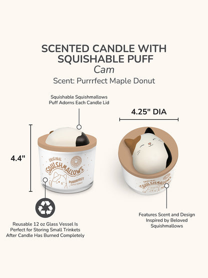 Squishmallows Cam Candle with Squishy Puff - Purrrfect Maple Donut