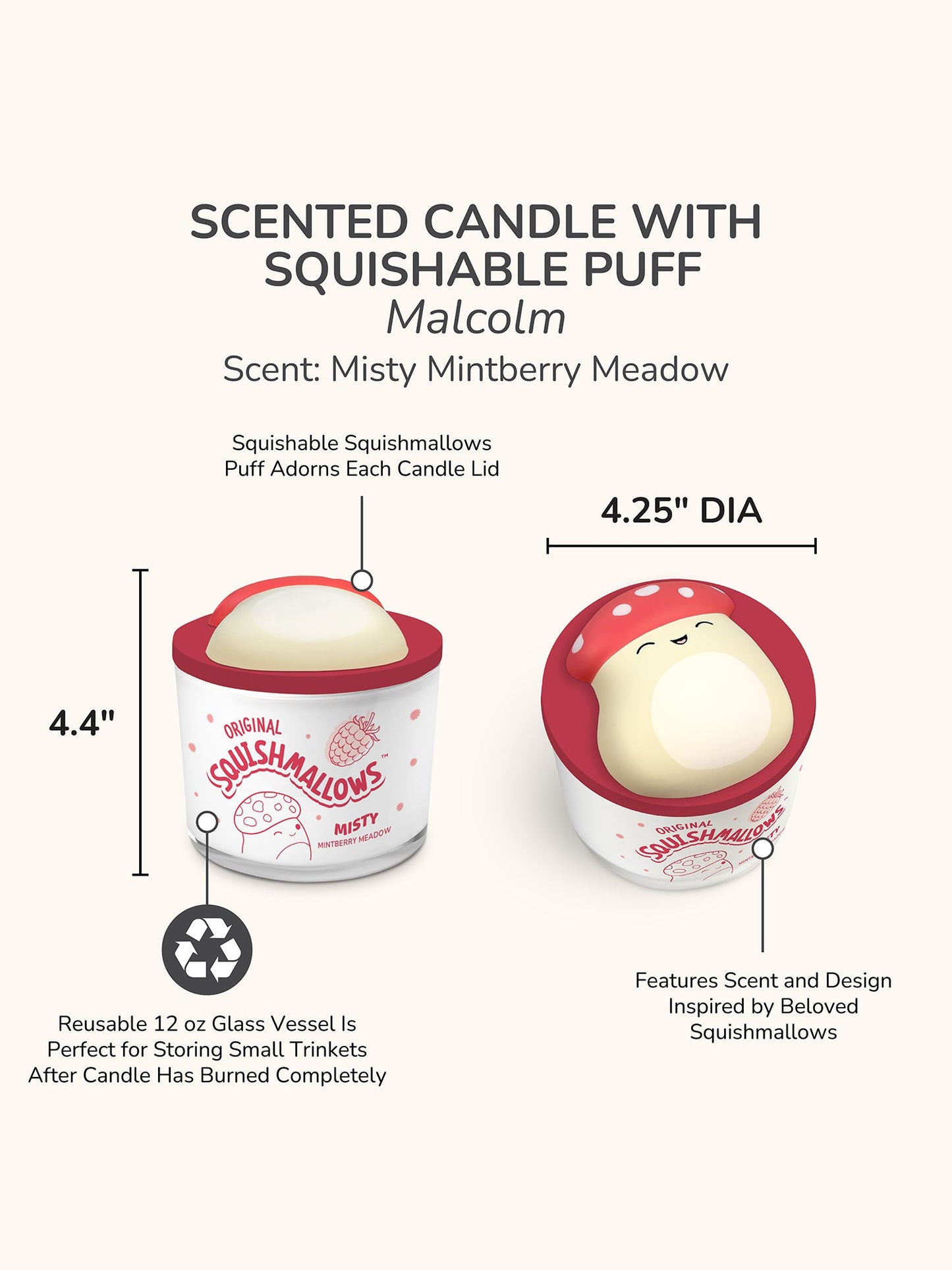 Squishmallows Malcolm Candle with Squishy Puff - Misty Mintberry Meadow