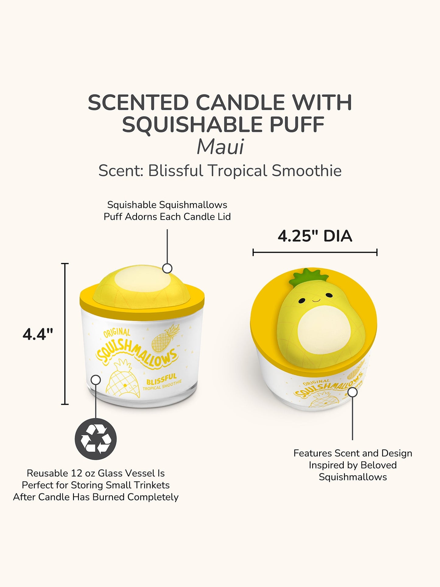 Squishmallows Maui Candle with Squishy Puff - Blissful Tropical Smoothie
