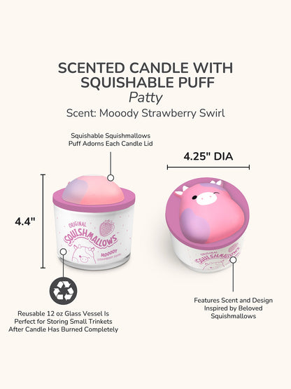 Squishmallows Patty Candle with Squishy Puff - Moody Strawberry Swirl